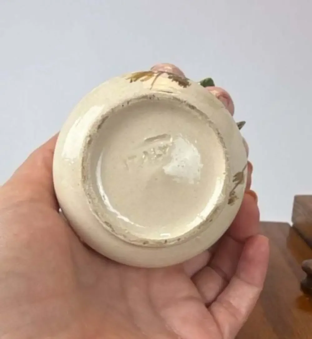 Vintage Italian Majolica Ceramic Bud Vase with Applied Fruit Motif